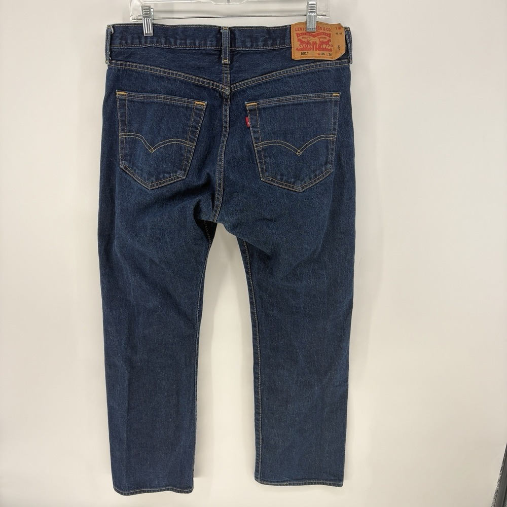 Levis 501 Jeans Mens 36x30 Fits 36x29 Dark Wash Button Fly Denim Classic Fit - Picture 8 of 11